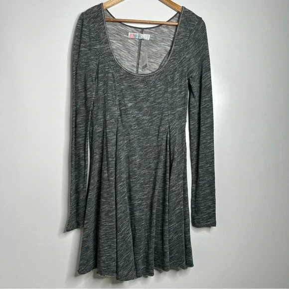 Free People FP Beach NWT Heathered Grey Long Sleeve Mini Dress Size Small - Picture 1 of 8